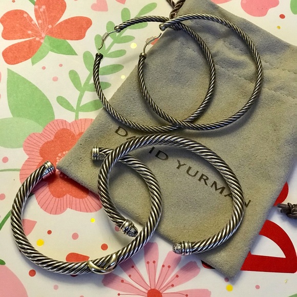 Two david yurman bracelets and loop earrings